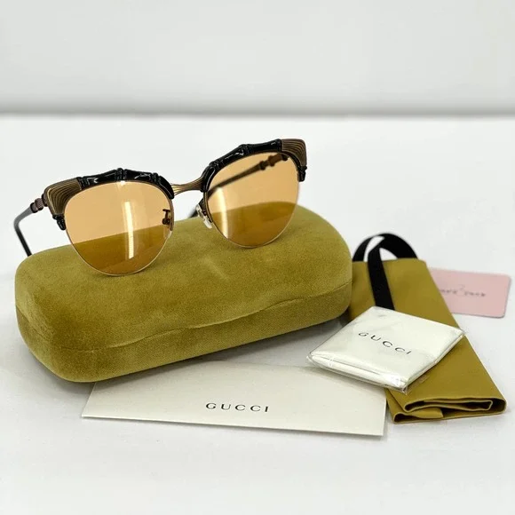 GUCCI Sunglasses Bamboo Detail Yellow Cat Eye GG0661S 002 56 20-140 NEW - Picture 1 of 12